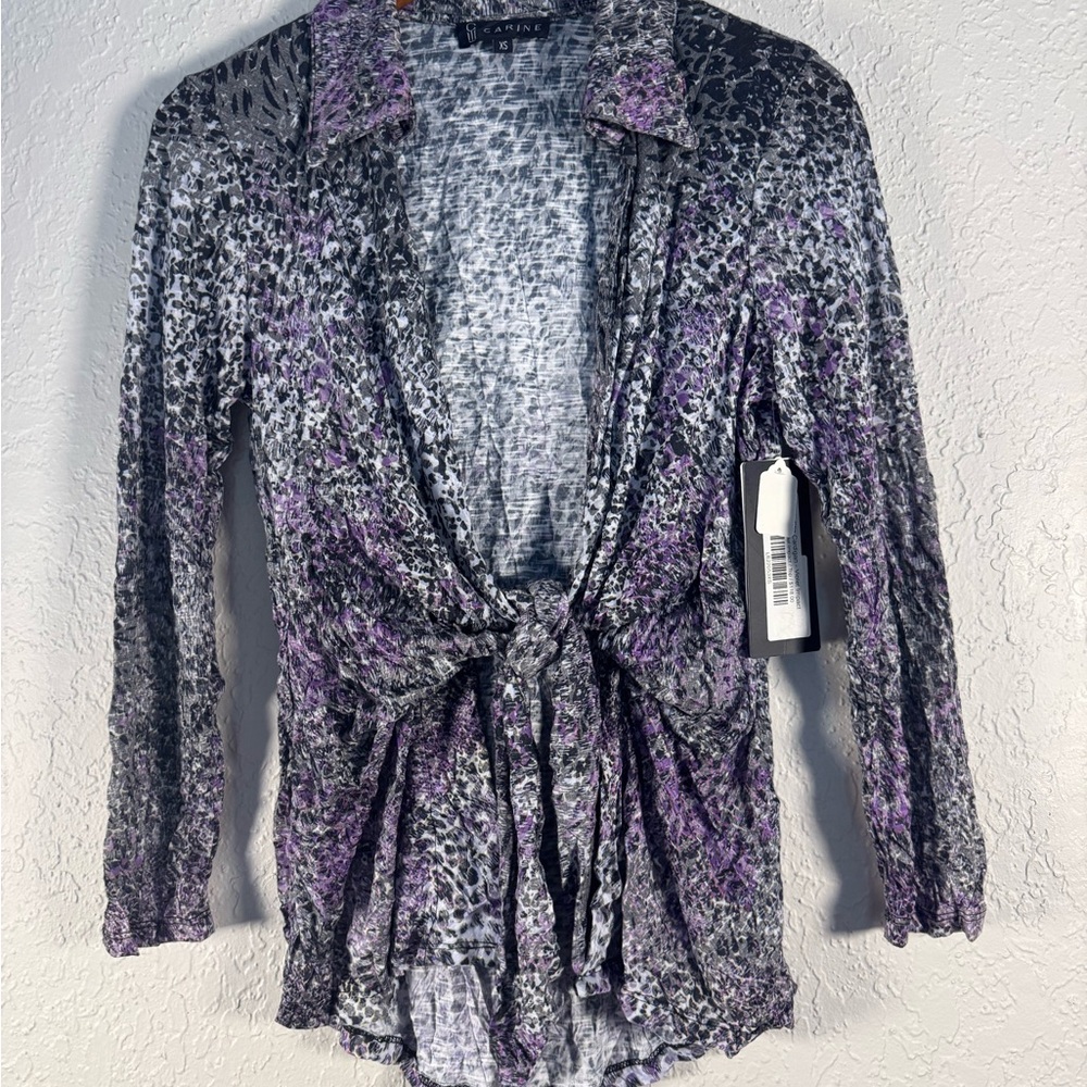 Boutique Carine Women's Purple and Gray Animal Print Cardigan